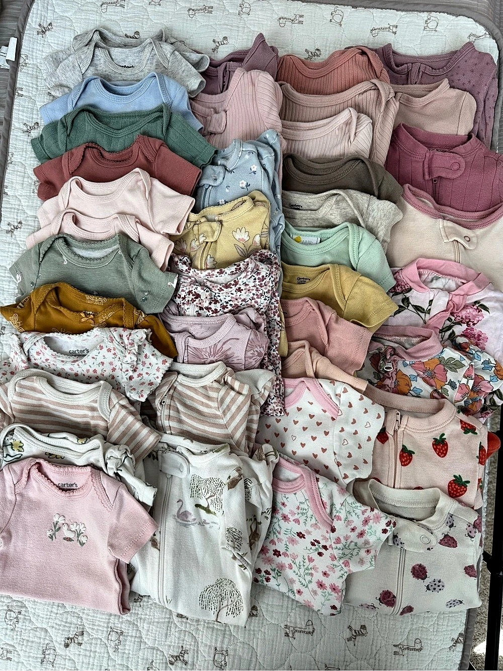 Newborn and 0-3 month baby girl onesie and pajama bundle